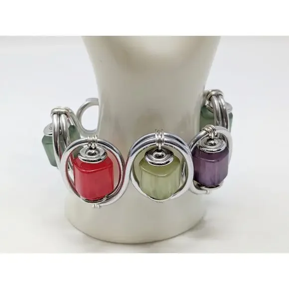 Silver Tone Color Bead Wire Wrapped Chunky Cuff Bracelet - Picture 1 of 5